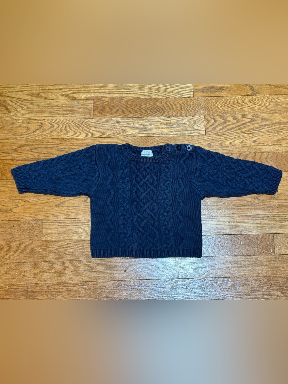 VTG (12-24M) 1999 GAP Navy Blue Cable Knit Sweater with (3) Buttons on Shoulder